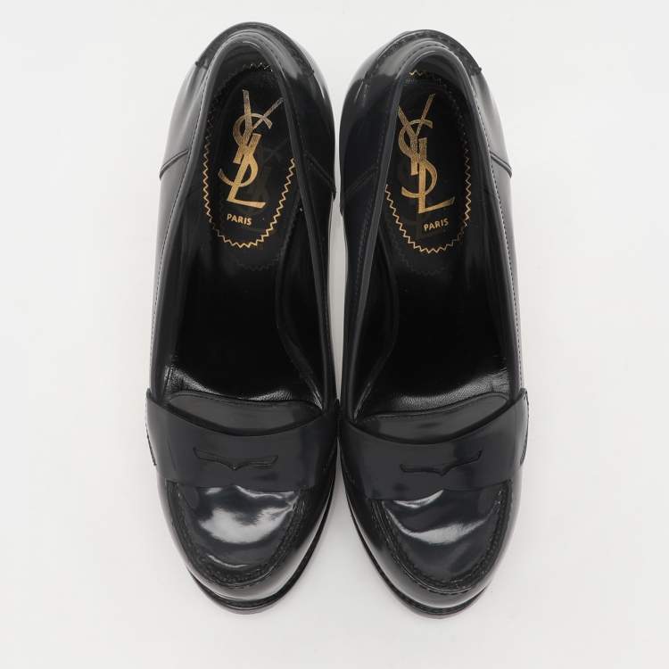 Pre Owned Yves Saint Laurent Grey Leather Tribtoo Platform Loafer Pumps Size 37