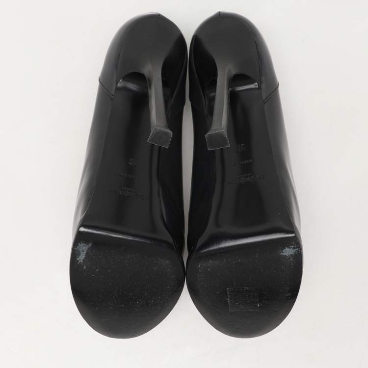Pre Owned Yves Saint Laurent Grey Leather Tribtoo Platform Loafer Pumps Size 37