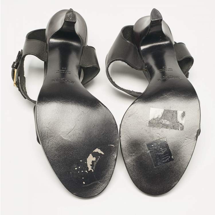 Pre Owned Yves Saint Laurent Black Leather Ankle Strap Sandals Size 38