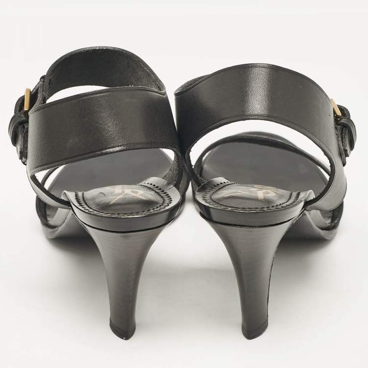 Pre Owned Yves Saint Laurent Black Leather Ankle Strap Sandals Size 38