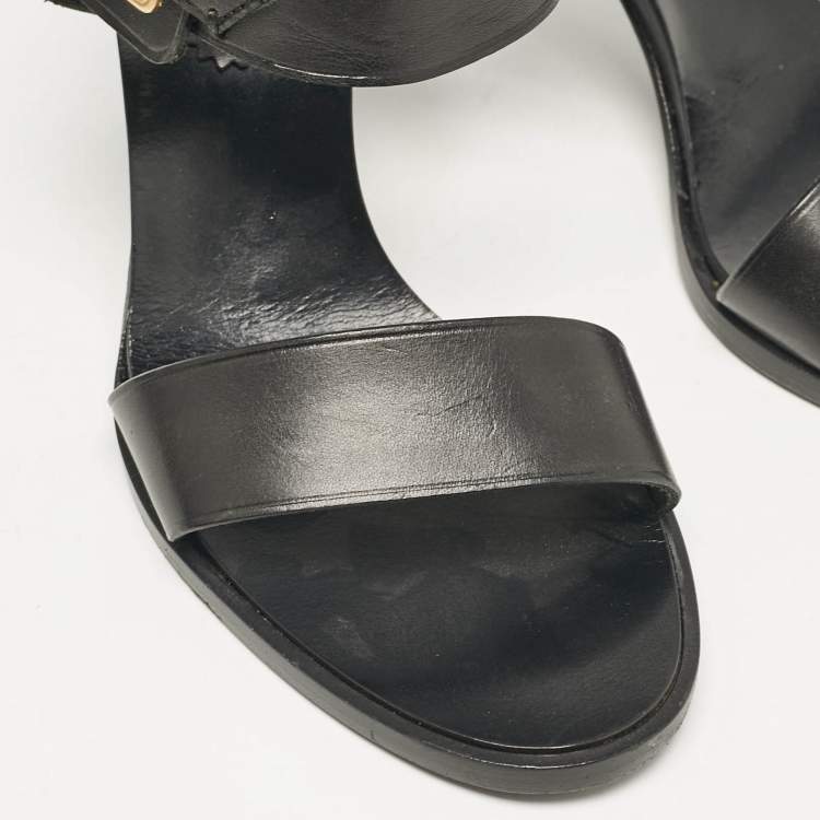 Pre Owned Yves Saint Laurent Black Leather Ankle Strap Sandals Size 38