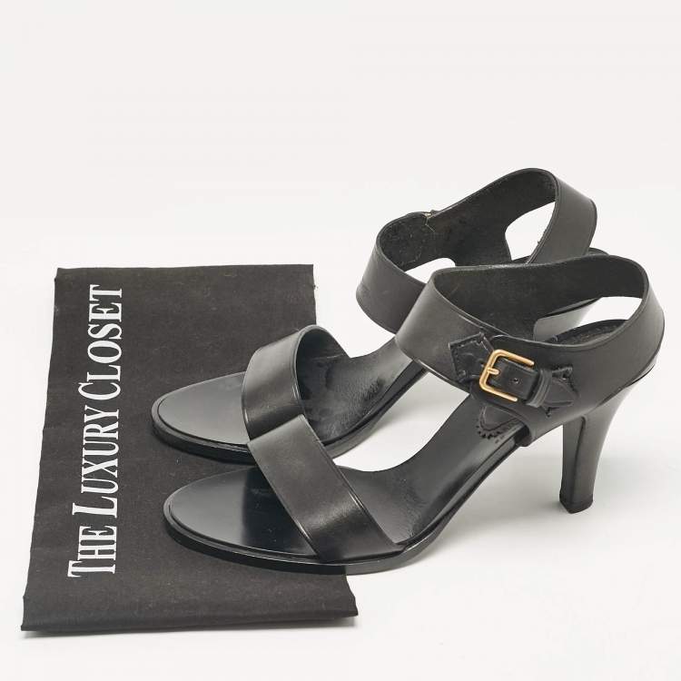 Pre Owned Yves Saint Laurent Black Leather Ankle Strap Sandals Size 38