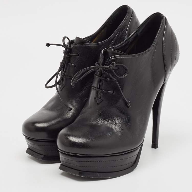 Pre Owned Yves Saint Laurent Black Leather Platform Booties Size 38