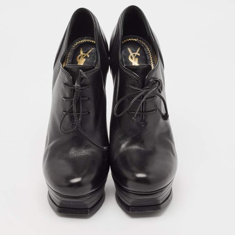 Pre Owned Yves Saint Laurent Black Leather Platform Booties Size 38