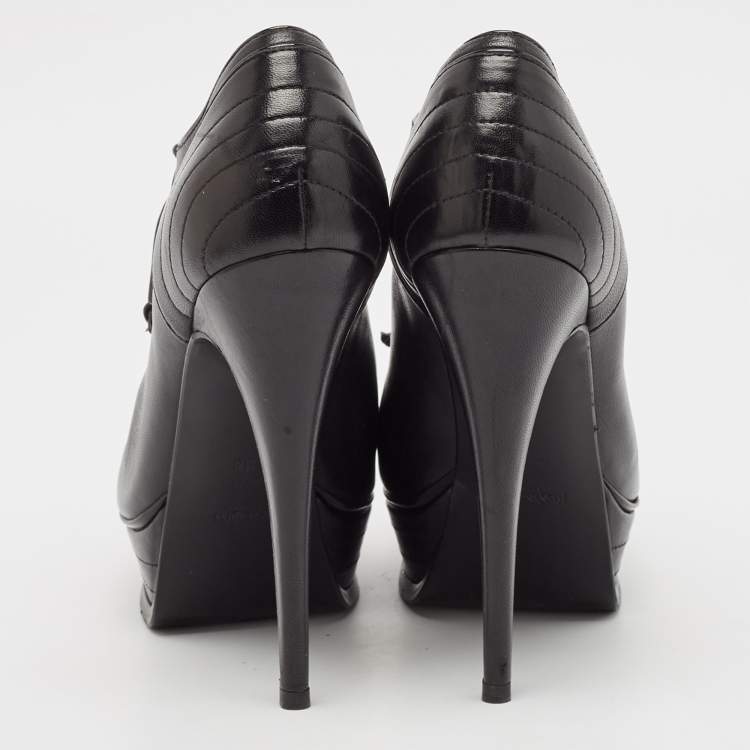 Pre Owned Yves Saint Laurent Black Leather Platform Booties Size 38