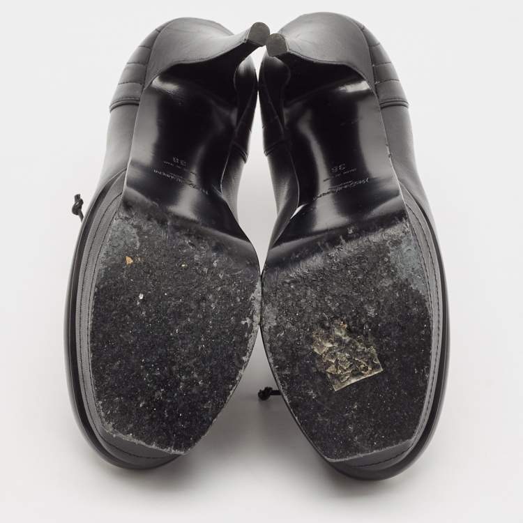 Pre Owned Yves Saint Laurent Black Leather Platform Booties Size 38