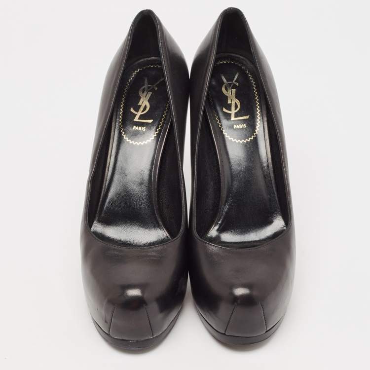 Pre Owned Yves Saint Laurent Black Leather Tribtoo Pumps Size 41