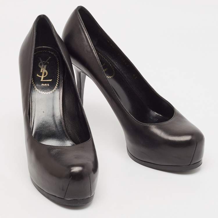 Pre Owned Yves Saint Laurent Black Leather Tribtoo Pumps Size 41
