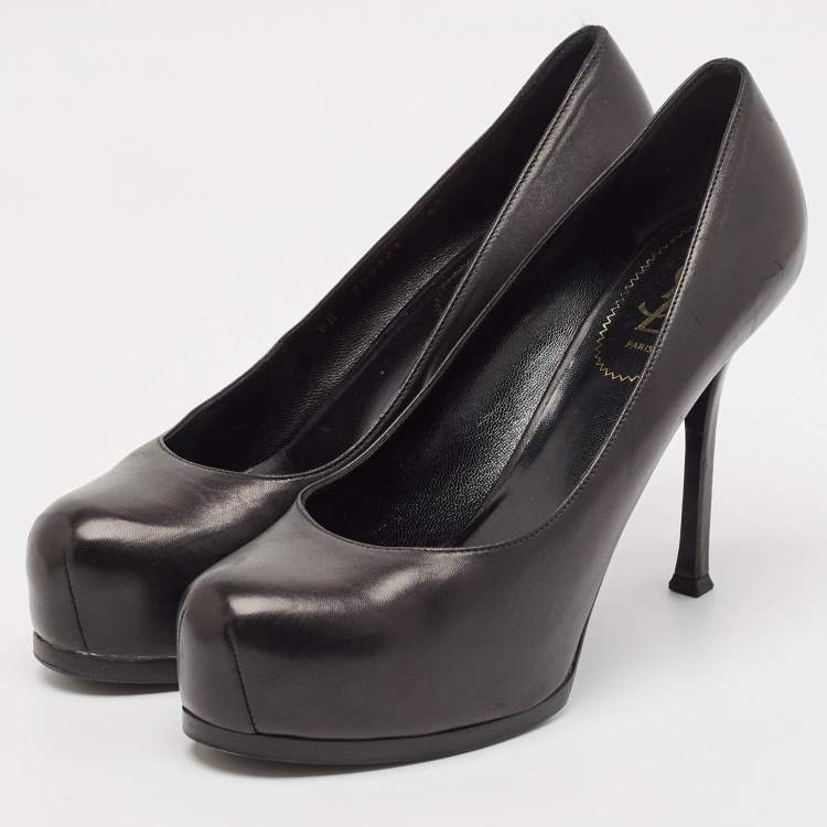 Pre Owned Yves Saint Laurent Black Leather Tribtoo Pumps Size 41