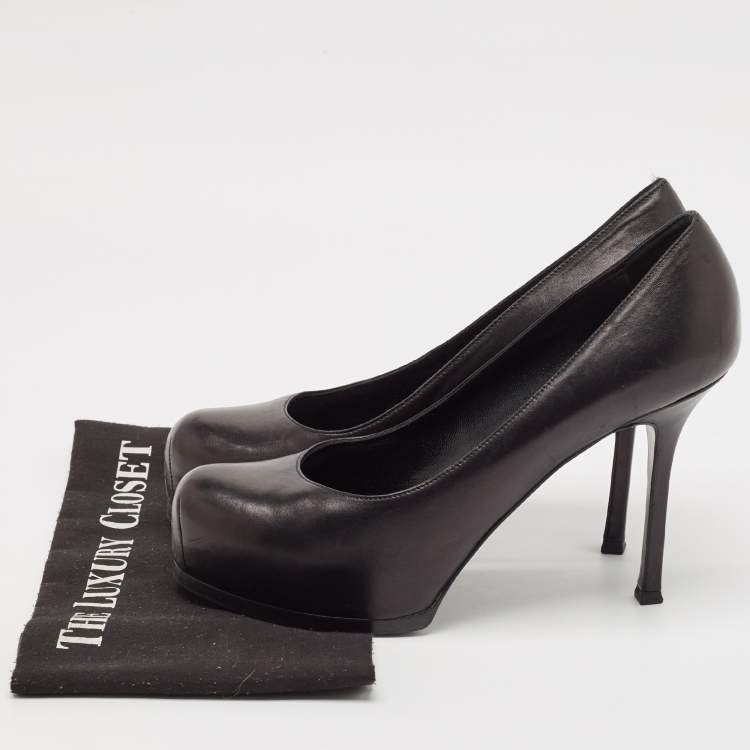 Pre Owned Yves Saint Laurent Black Leather Tribtoo Pumps Size 41