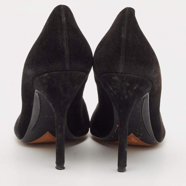Pre Owned Yves Saint Laurent Black Suede Cap Toe Pointed Toe Pumps Size 38.5