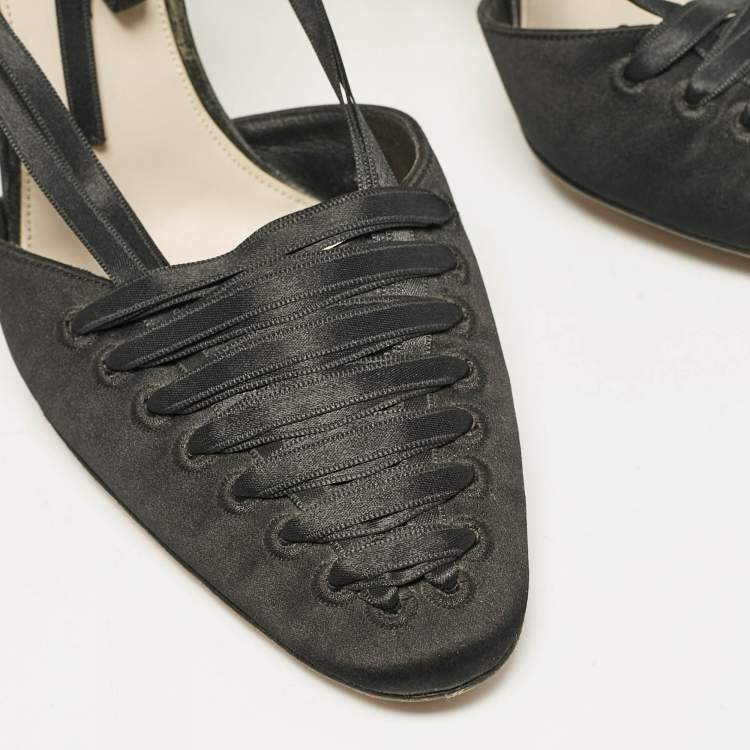 Pre Owned Yves Saint Laurent Black Satin Ankle Wrap Sandals Size 38.5