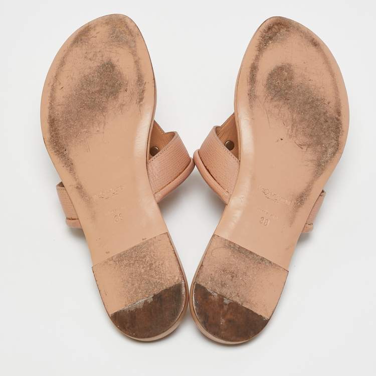 Pre Owned Yves Saint Laurent Beige Leather Ycon Thong Flats Size 38