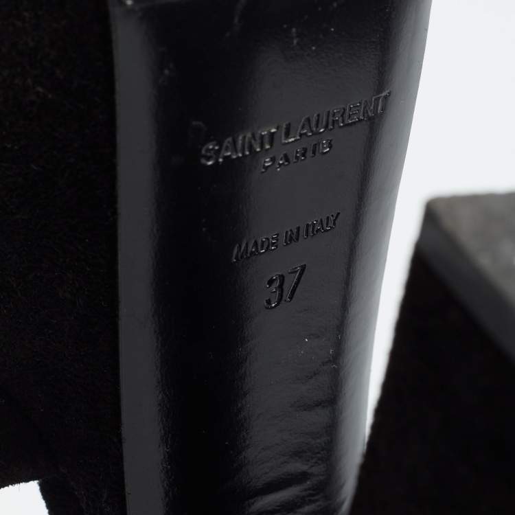 Pre Owned Yves Saint Laurent Black Suede Ankle Strap Sandals Size 37