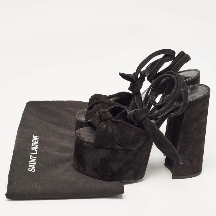 Pre Owned Yves Saint Laurent Black Suede Ankle Strap Sandals Size 37
