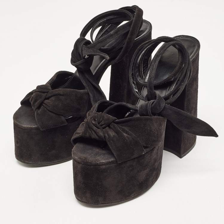 Pre Owned Yves Saint Laurent Black Suede Ankle Strap Sandals Size 37