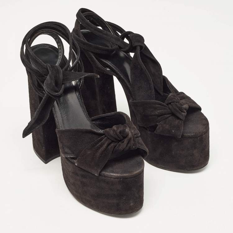 Pre Owned Yves Saint Laurent Black Suede Ankle Strap Sandals Size 37