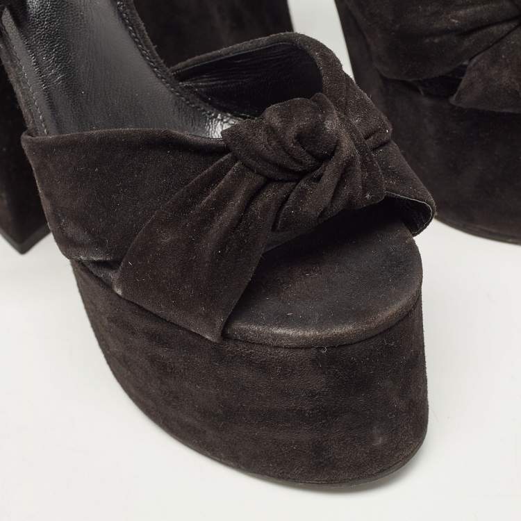Pre Owned Yves Saint Laurent Black Suede Ankle Strap Sandals Size 37