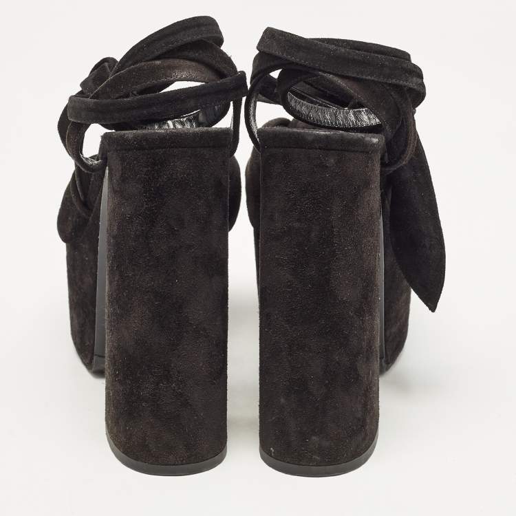 Pre Owned Yves Saint Laurent Black Suede Ankle Strap Sandals Size 37