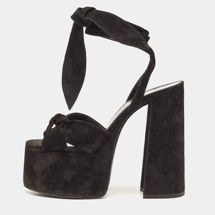 Pre Owned Yves Saint Laurent Black Suede Ankle Strap Sandals Size 37