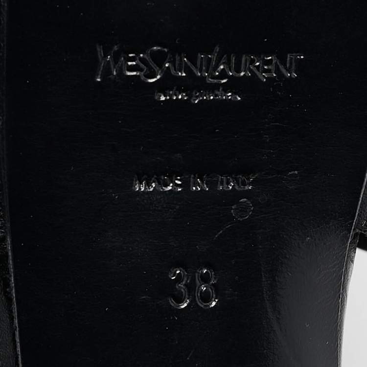 Pre Owned Yves Saint Laurent Black Embossed Leather Tribute Platform Sandals Size 38