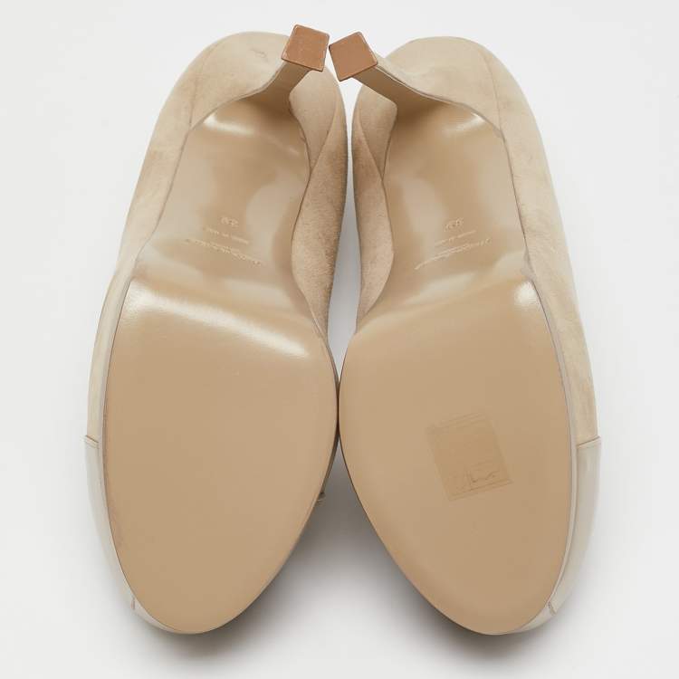 مملوكة مسبقًا Yves Saint Laurent Beige Suede and Leather Tribtoo Pumps Size 39