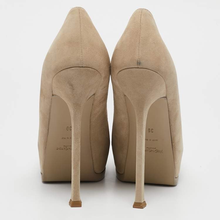 مملوكة مسبقًا Yves Saint Laurent Beige Suede and Leather Tribtoo Pumps Size 39