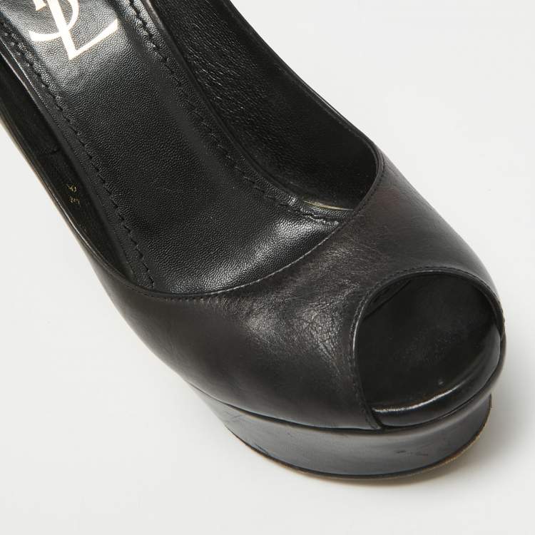 Pre Owned Yves Saint Laurent Black Leather Palais Peep Toe Platform Pumps Size 36