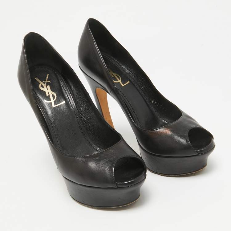 Pre Owned Yves Saint Laurent Black Leather Palais Peep Toe Platform Pumps Size 36