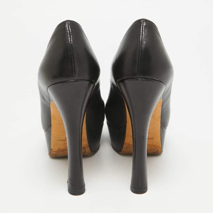 Pre Owned Yves Saint Laurent Black Leather Palais Peep Toe Platform Pumps Size 36