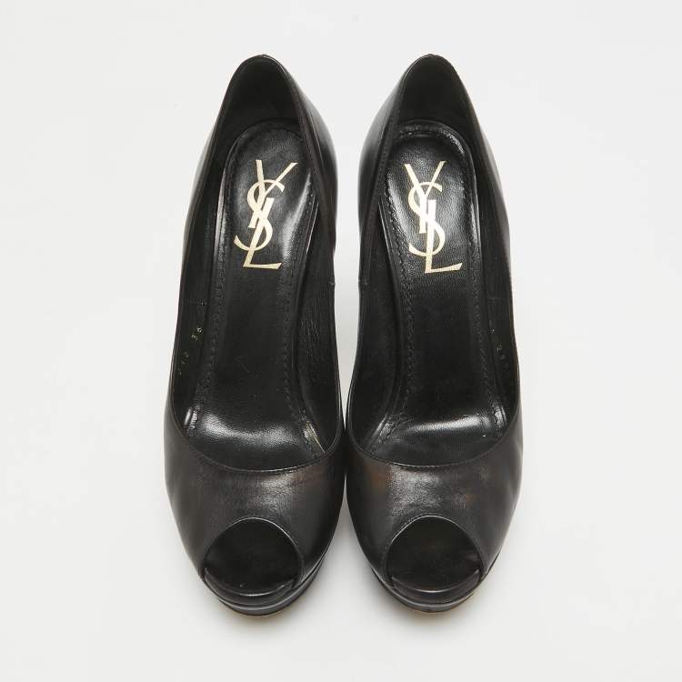 Pre Owned Yves Saint Laurent Black Leather Palais Peep Toe Platform Pumps Size 36