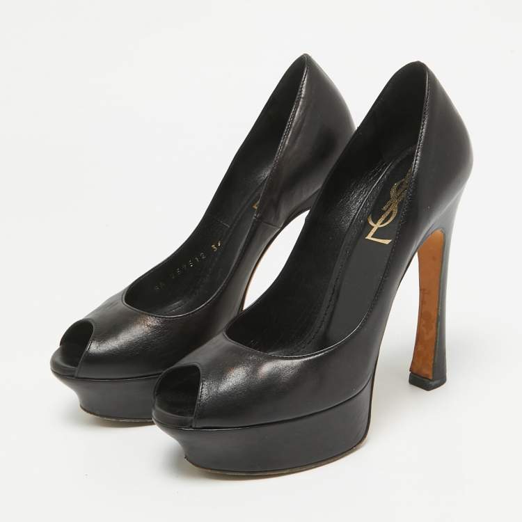 Pre Owned Yves Saint Laurent Black Leather Palais Peep Toe Platform Pumps Size 36