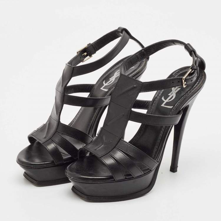 Pre Owned Saint Laurent Black Leather New Riveg Platform Sandals Size 36
