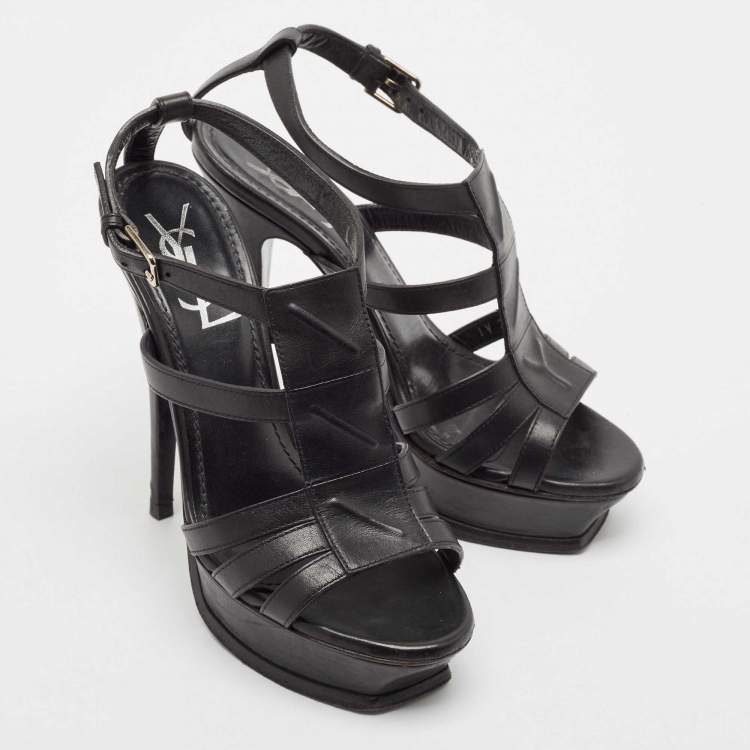 Pre Owned Saint Laurent Black Leather New Riveg Platform Sandals Size 36