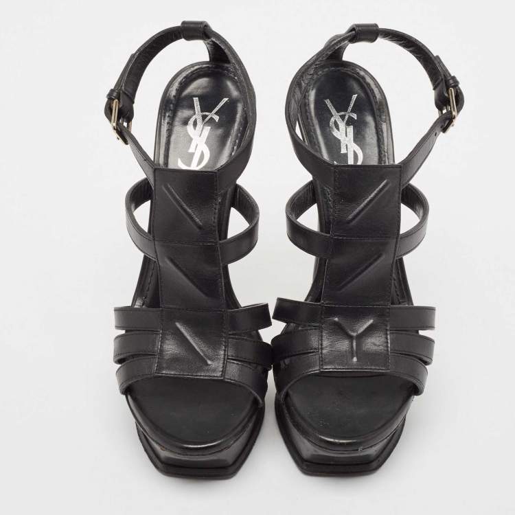Pre Owned Saint Laurent Black Leather New Riveg Platform Sandals Size 36