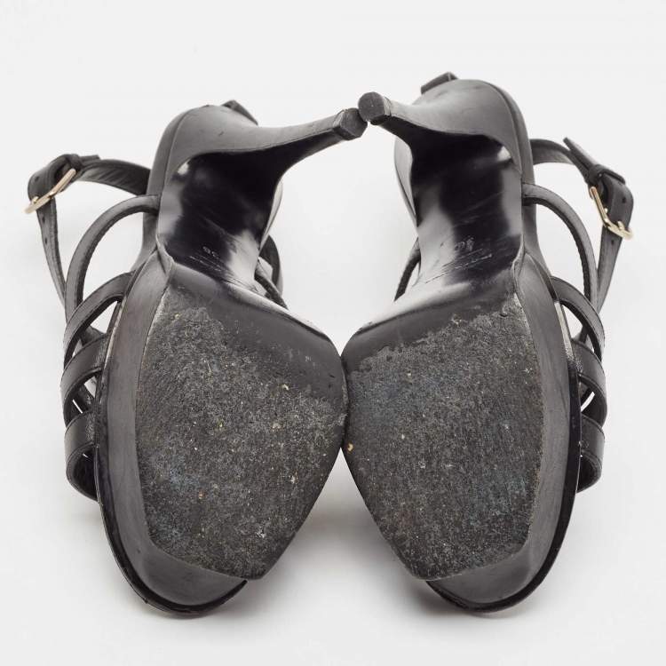 Pre Owned Saint Laurent Black Leather New Riveg Platform Sandals Size 36
