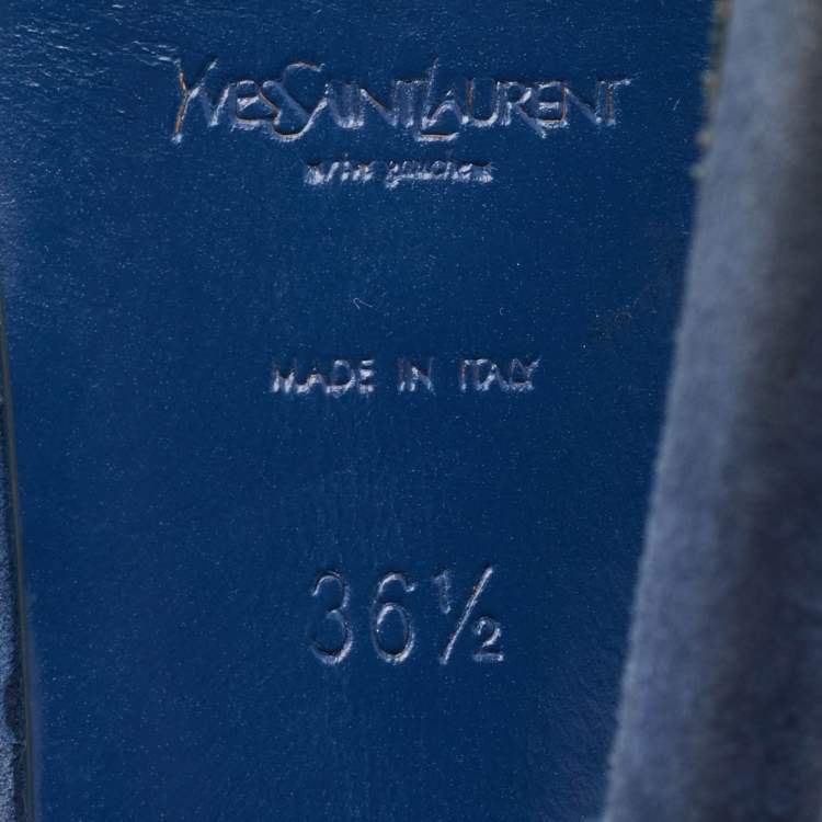 Pre Owned Yves Saint Laurent Blue Suede Tribtoo Platform Pumps Size 36.5