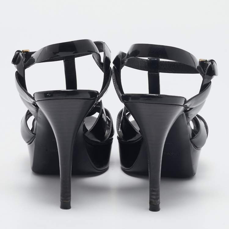 Pre Owned Yves Saint Laurent Black Patent Leather Ankle Strap Sandals Size 39