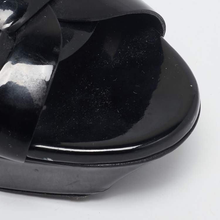 Pre Owned Yves Saint Laurent Black Patent Leather Ankle Strap Sandals Size 39