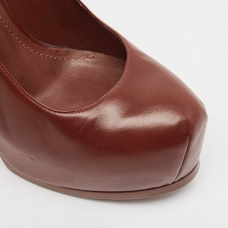 Pre Owned Yves Saint Laurent Brown Leather Tribtoo Platform Pumps Size 38