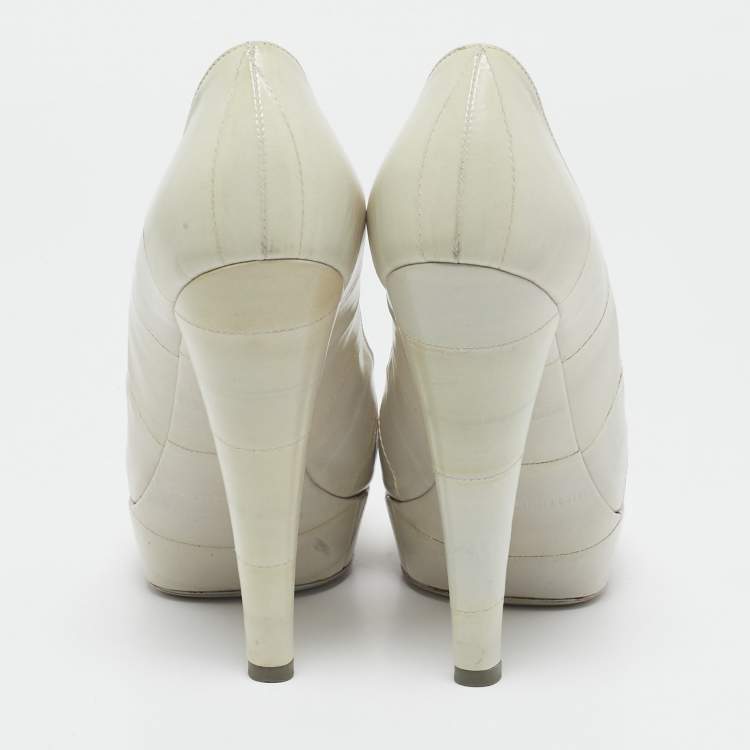 Pre Owned Yves Saint Laurent Grey Eel Leather Peep Toe Pumps Size 36