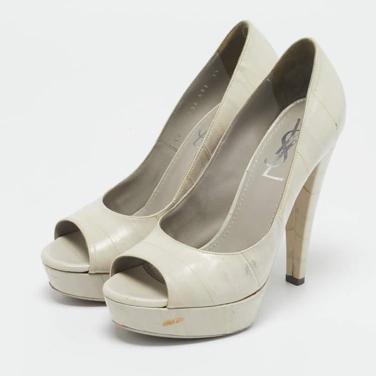 Pre Owned Yves Saint Laurent Grey Eel Leather Peep Toe Pumps Size 36