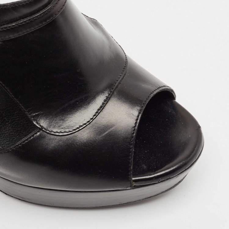 Pre Owned Yves Saint Laurent Black Leather T-Strap Platform Sandals Size 36