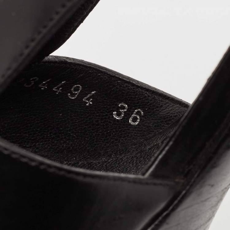 Pre Owned Yves Saint Laurent Black Leather T-Strap Platform Sandals Size 36
