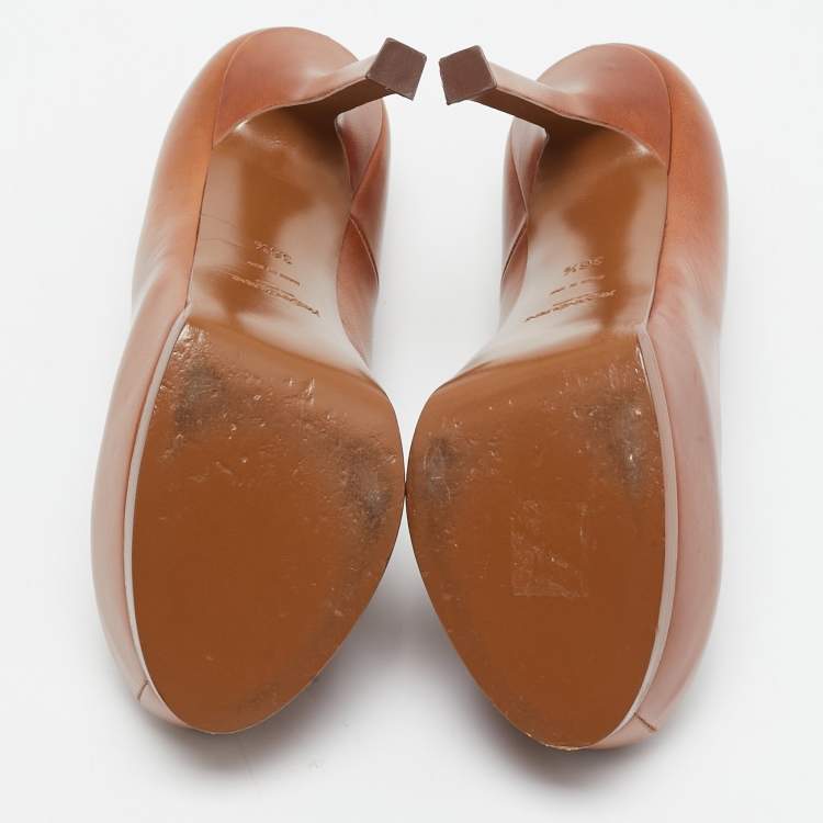 Pre Owned Yves Saint Laurent Brown Leather Tribtoo Platform Pumps Size 36.5