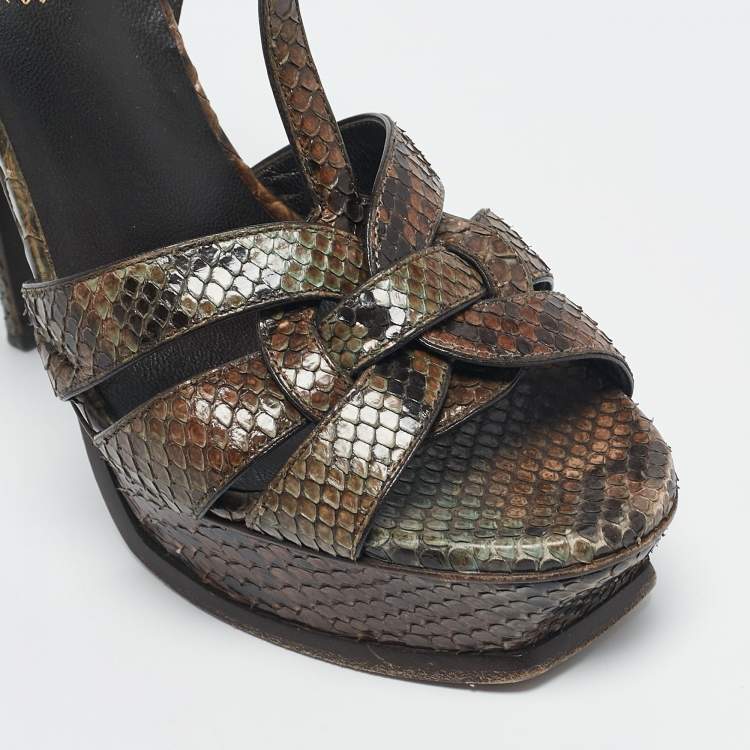 Pre Owned Yves Saint Laurent Brown Python Leather Platform Sandals Size 39