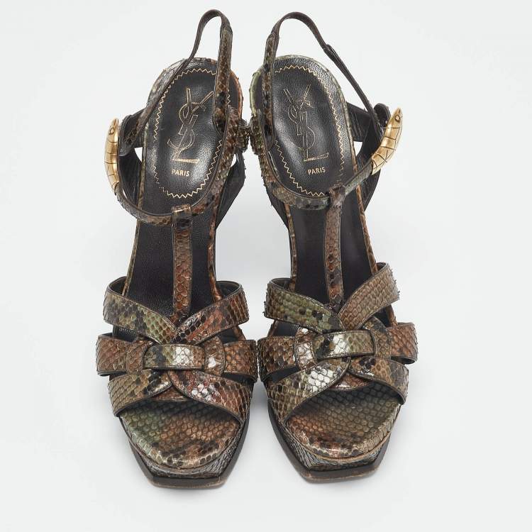 Pre Owned Yves Saint Laurent Brown Python Leather Platform Sandals Size 39