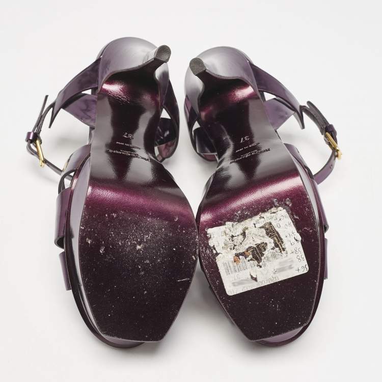 Pre Owned Yves Saint Laurent Metallic Purple Leather Tribute Platform Sandals Size 37