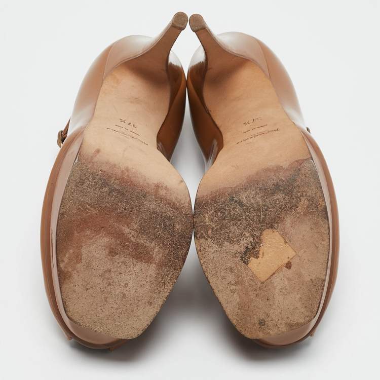 Pre Owned Yves Saint Laurent Brown Patent Leather Mary Jane Pumps Size 37.5