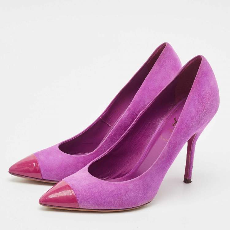Pre Owned Yves Saint Laurent Pink/Purple Suede and  Patent Pointed Toe  Pumps Size 38